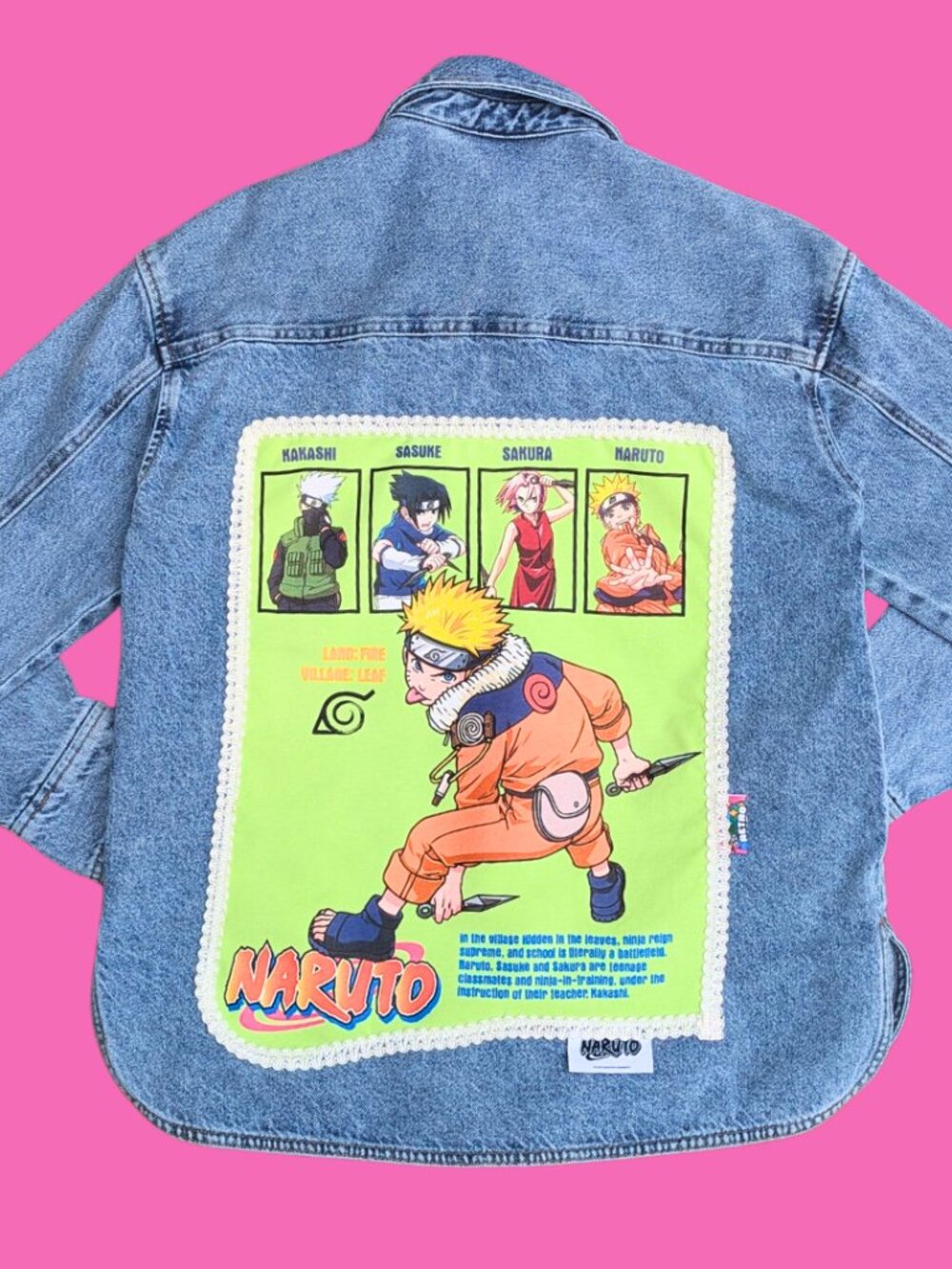 Naruto Upcycled T-Shirt Denim Jacket Size XS for Men